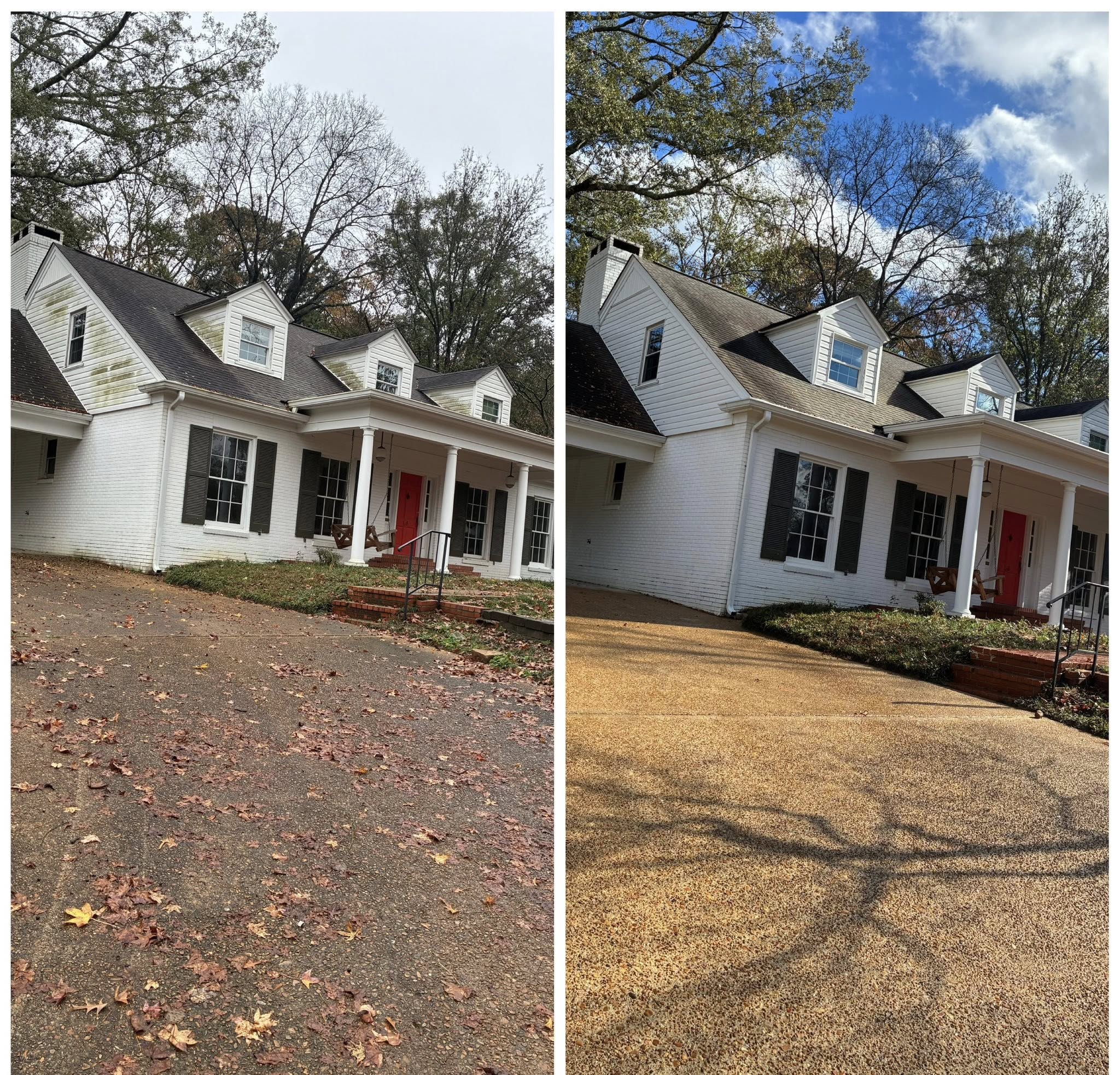Before and after soft wash house cleaning near Ole Miss in Oxford, MS by Garrett-Webb Solutions