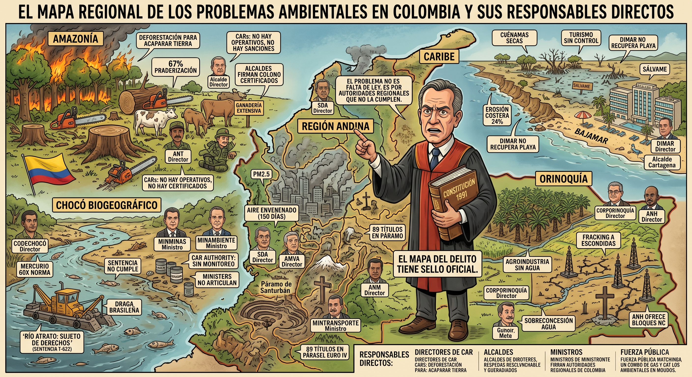 Una mirada regional de los problemas ambientales en Colombia y los responsables directos