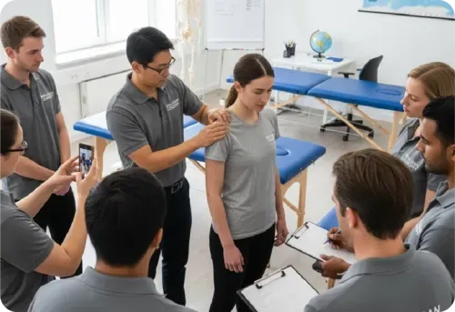 Instructor teaching Mulligan Concept shoulder mobilization technique.