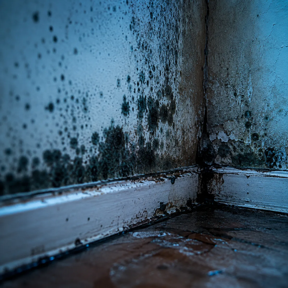 Mold growth on a damp interior wall in a Greater Houston property