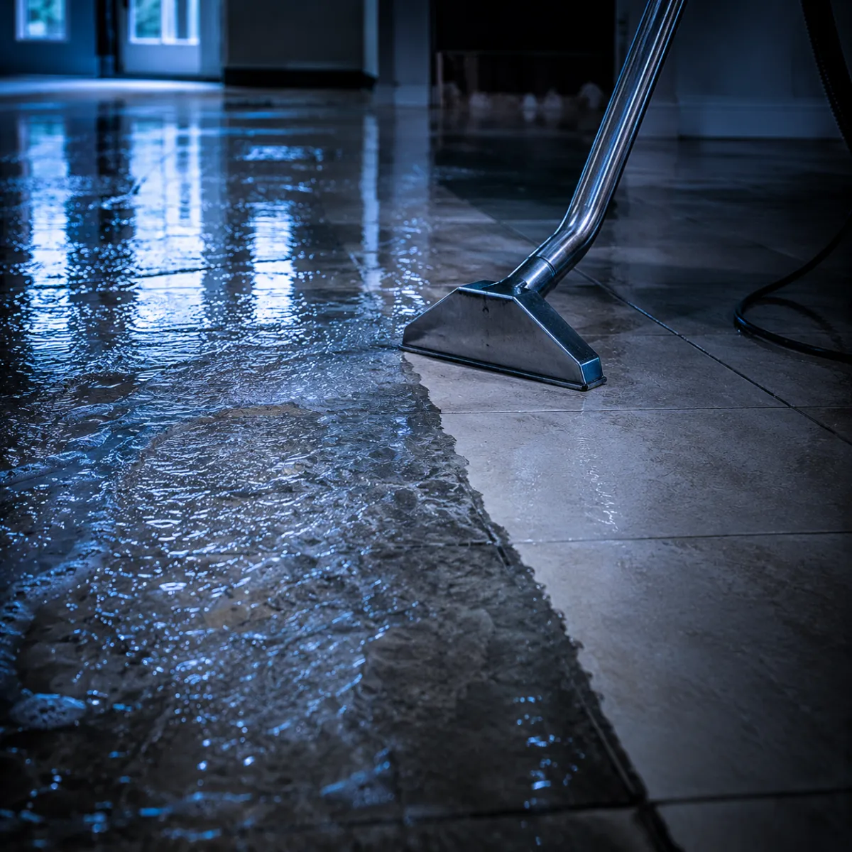 Water being removed from a floor during water removal in a Greater Houston property