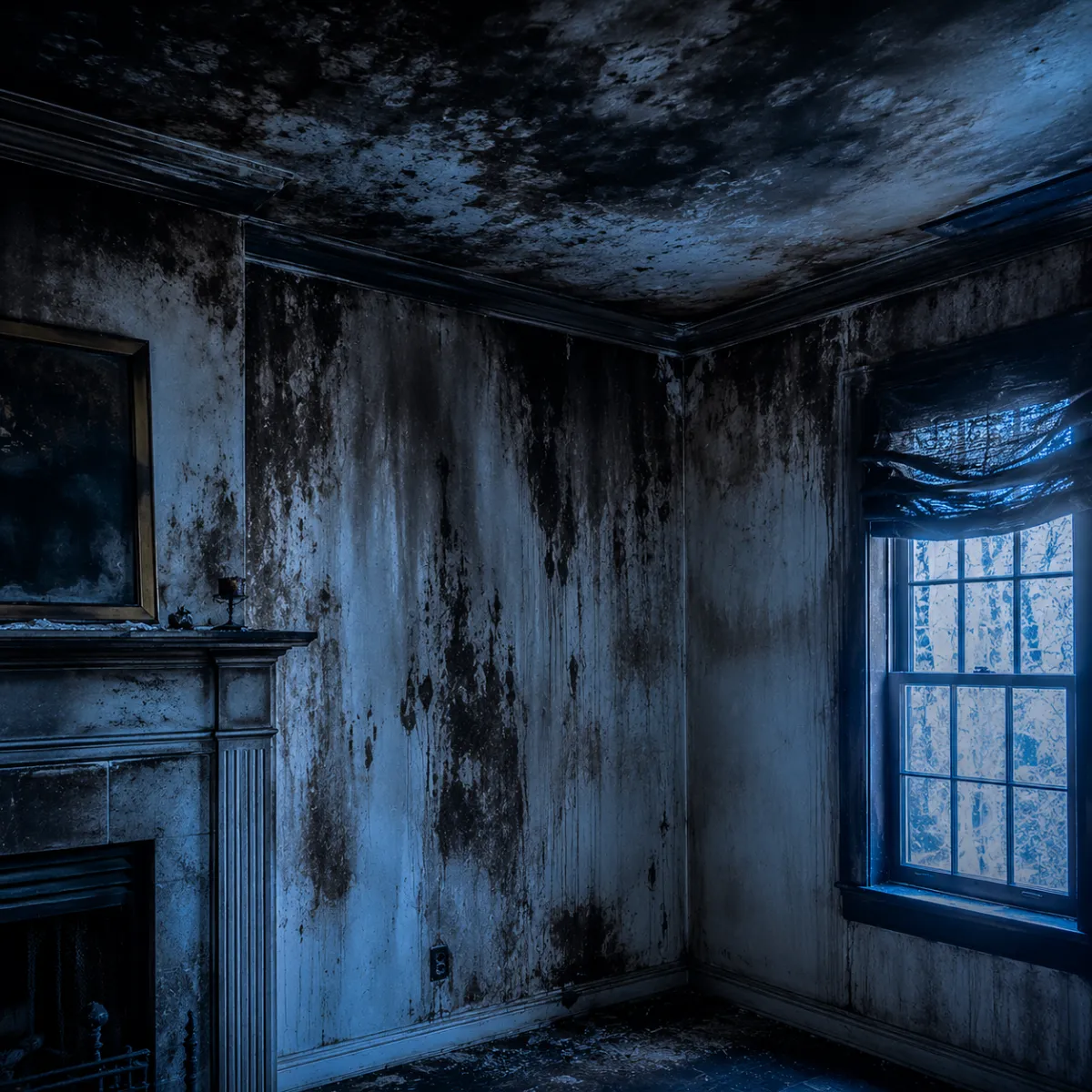 Smoke stained walls and ceiling after a fire in a Greater Houston property