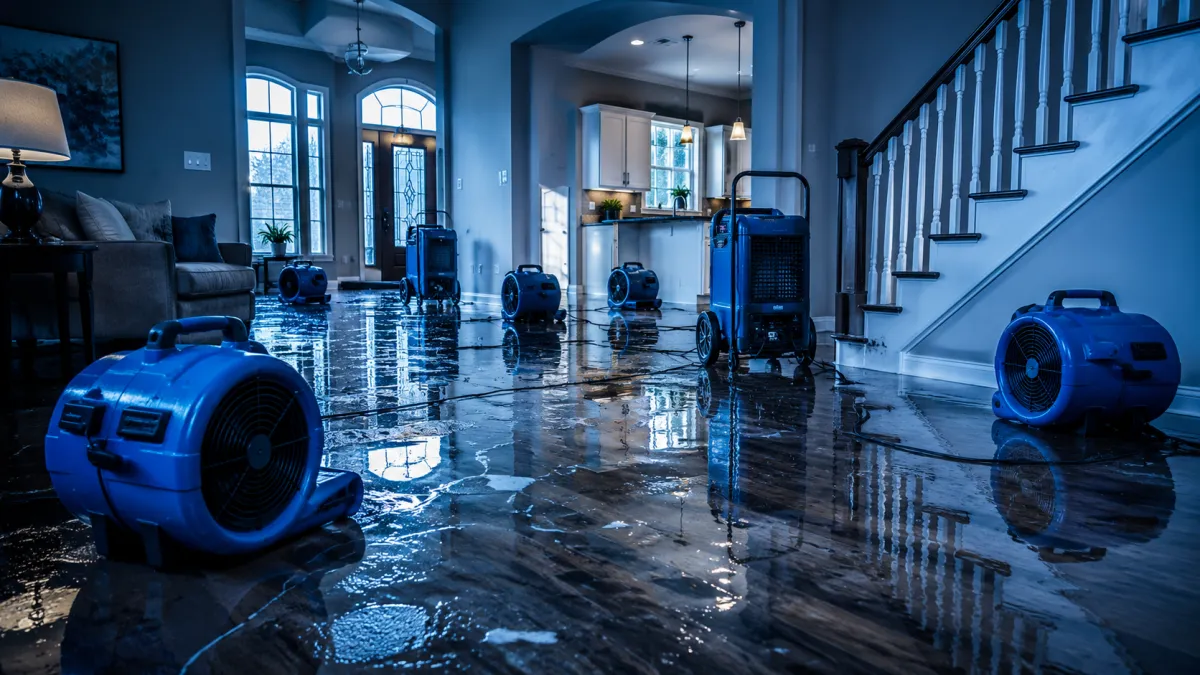 Drying equipment restoring a flooded Katy home after water damage