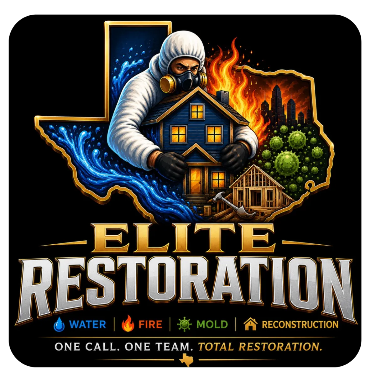 Elite Restoration logo, water damage restoration company in Greater Houston, TX