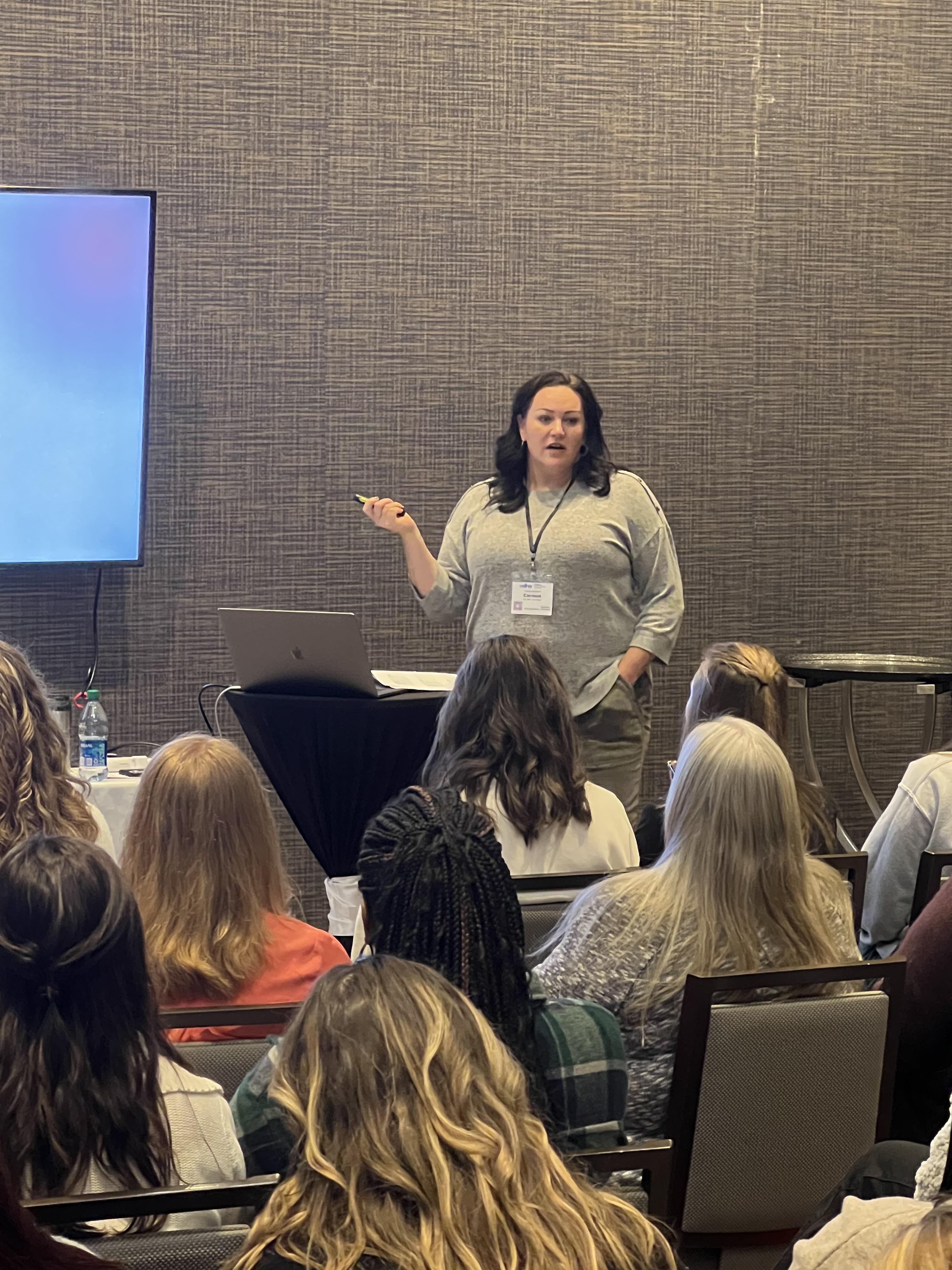 Carmen Ball teaching a myofunctional therapy training workshop to clinicians