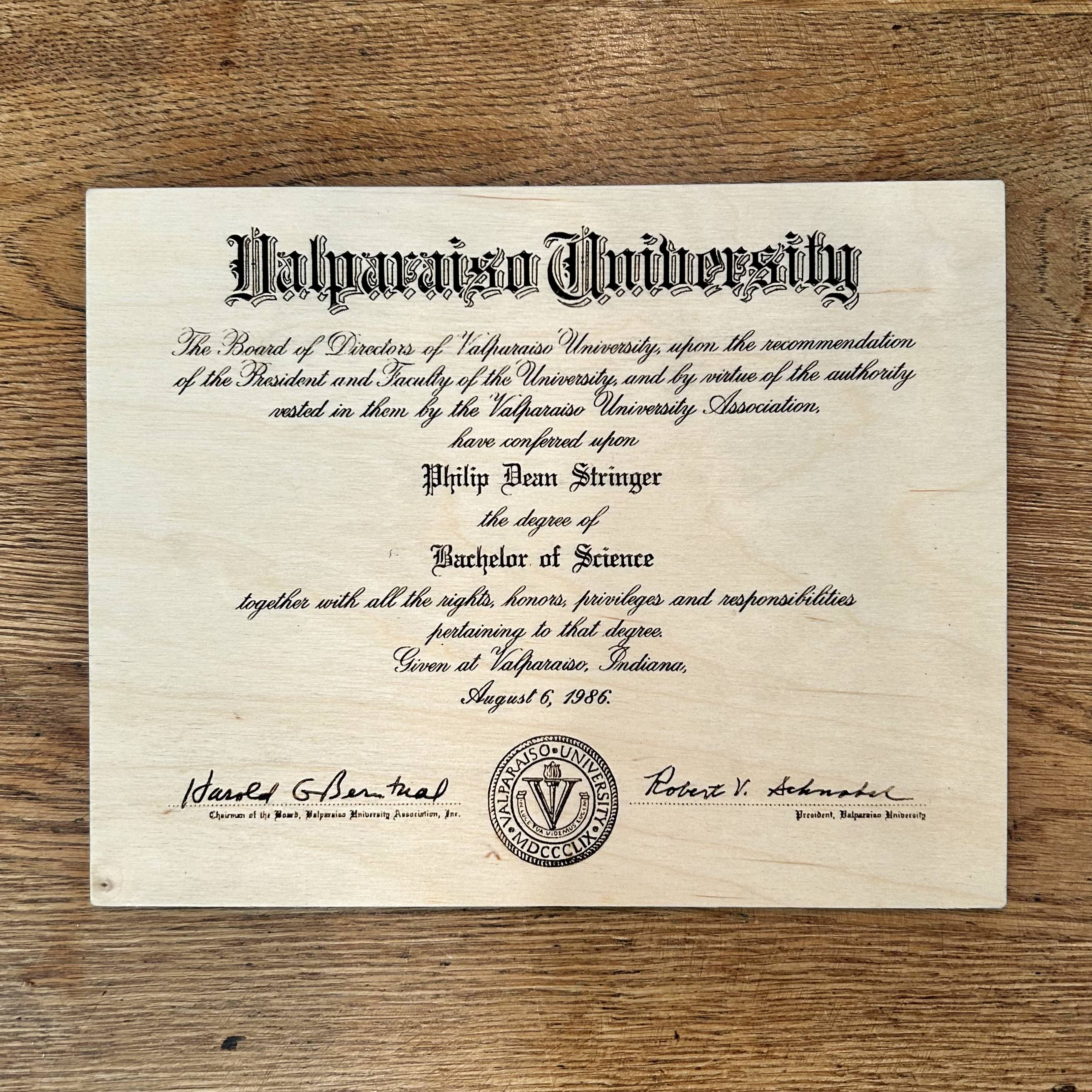 Diploma on birch
