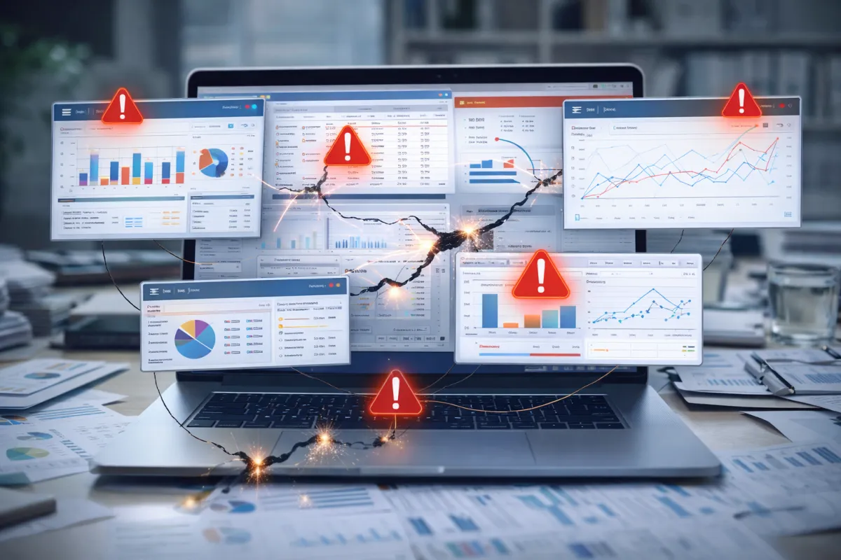Fragmented business data across multiple tools visualized