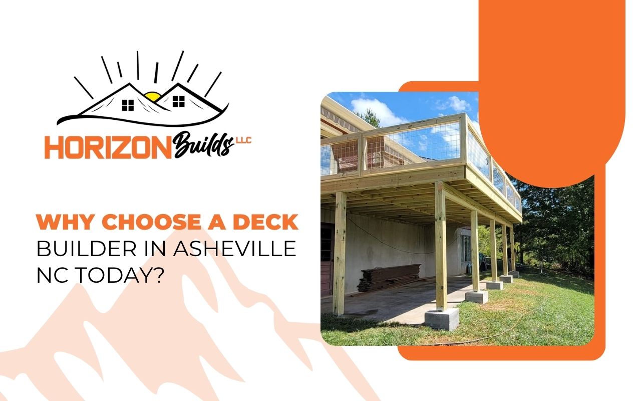 Deck builder in Asheville NC creating a deck with mountain views