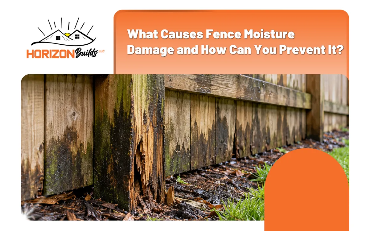Fence moisture damage warning signs including dark staining, soft wooden boards, and early rot near fence posts.