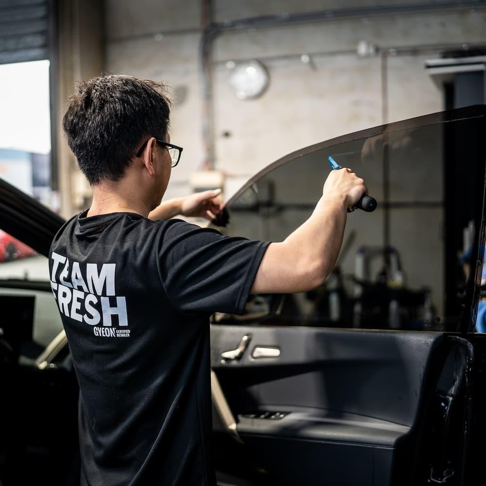 Ceramic tint applied to a car window