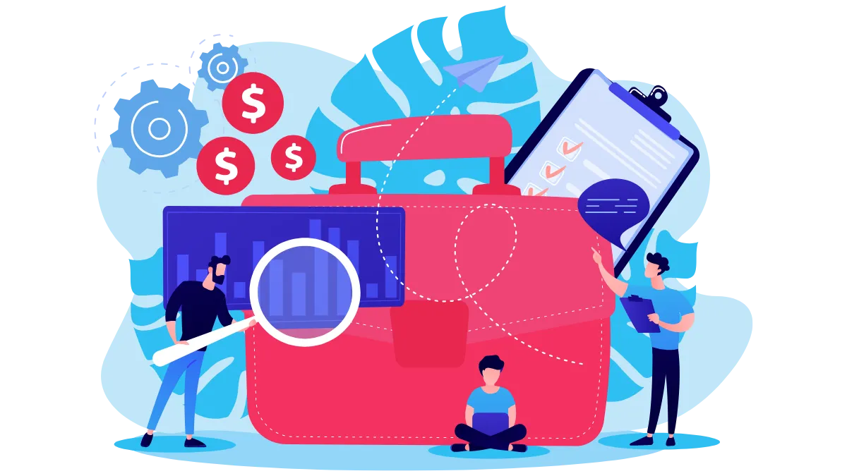 Illustration of business owners managing asset finance and equipment funding