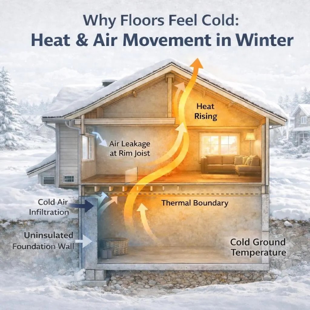 basement wall insulation addressing cold floors above
