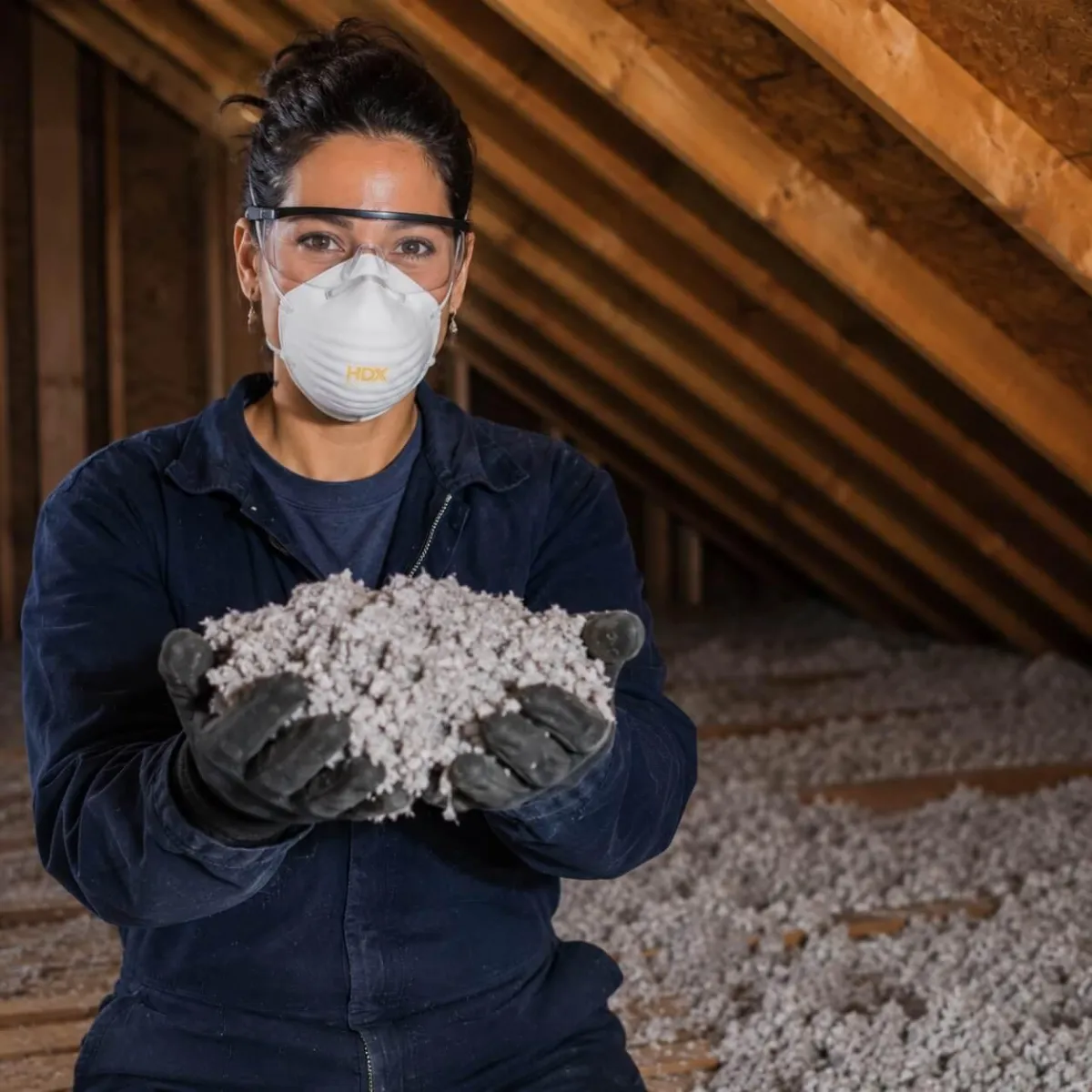 Insulation contractor adding blown in attic insulation to improve winter comfort in a Kingston home