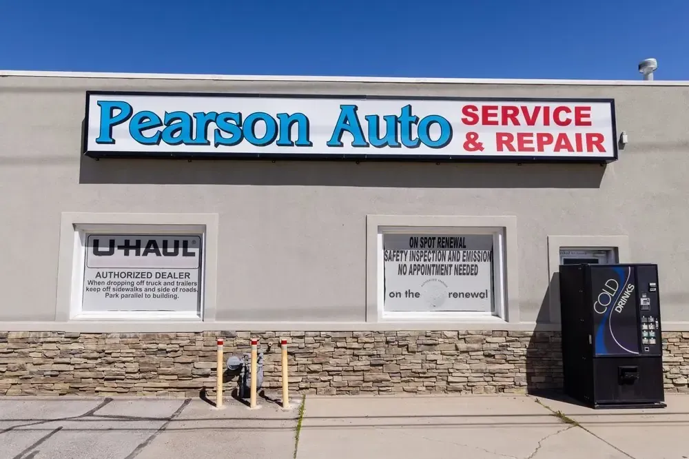 Pearson Auto Syracuse storefront and repair shop on Antelope Drive