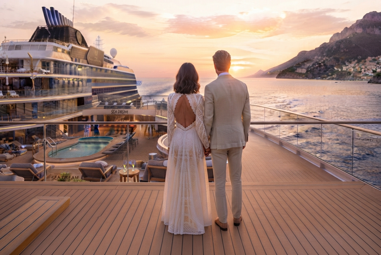 Pareja disfrutando de un crucero por el Mediterráneo