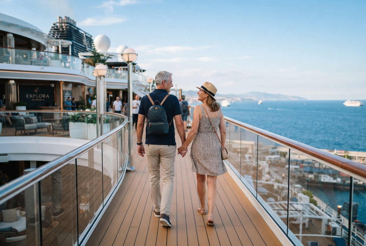 pareja embarcando en su primer crucero