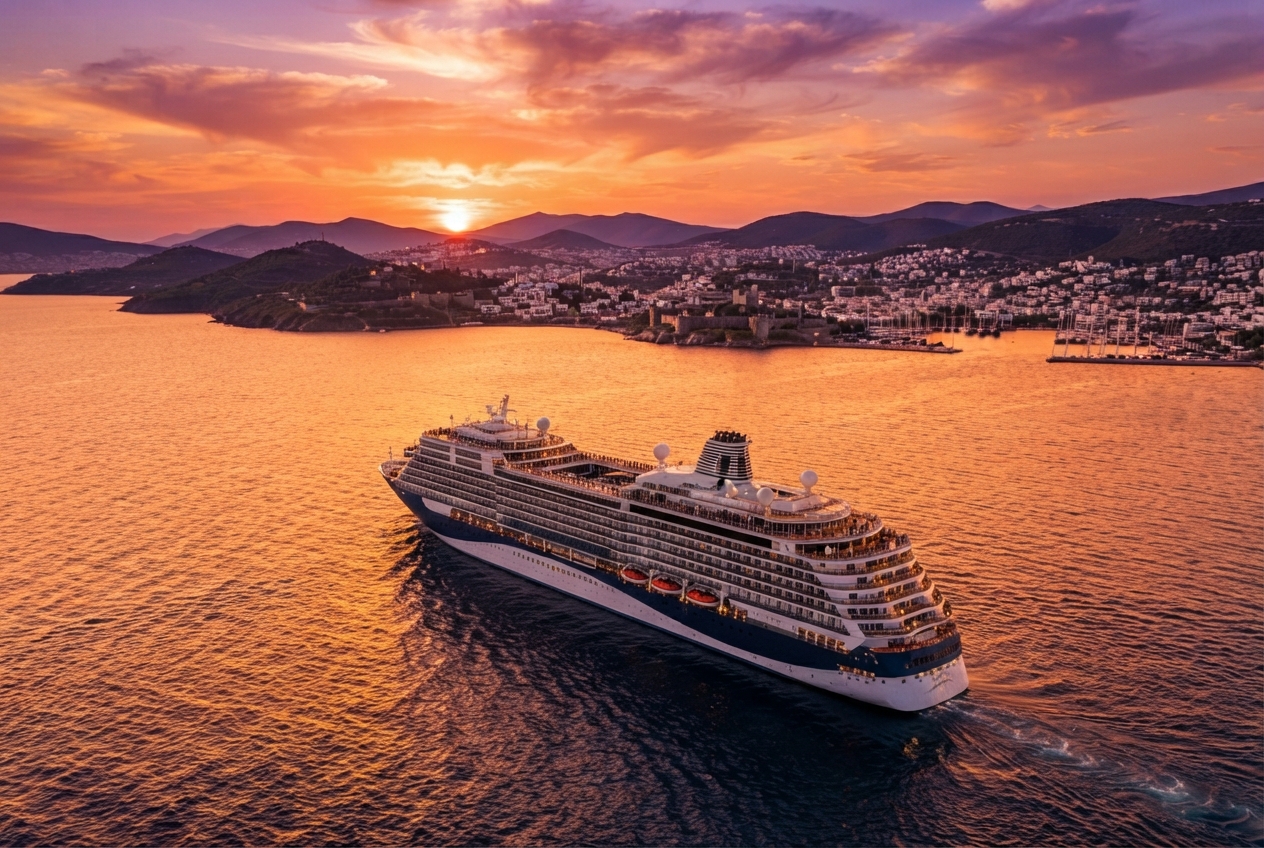 Crucero navegando frente a la costa de Turquía