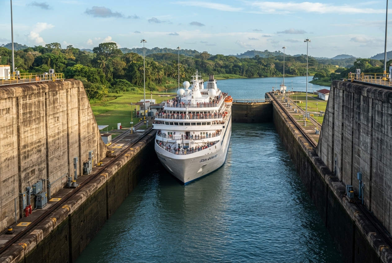 Crucero atravesando las esclusas del Canal de Panamá