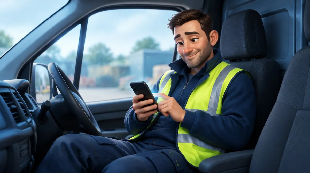 Dan replying to a new enquiry from the driver's seat of his van