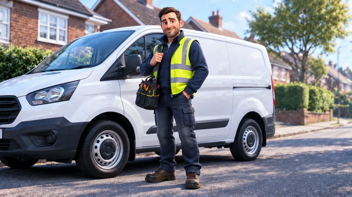 Dan the builder standing by his van with his toolbag