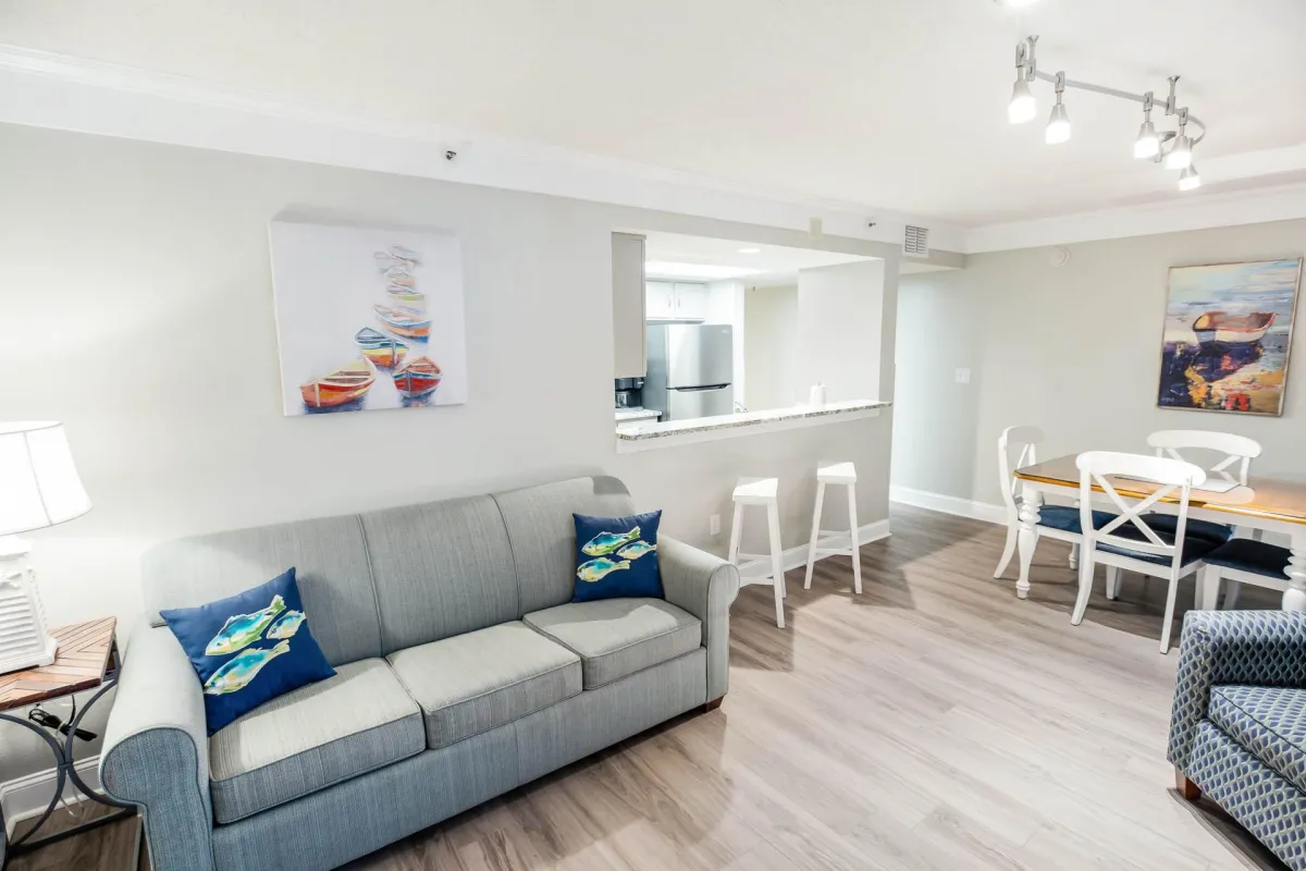 living room with view into kitchen