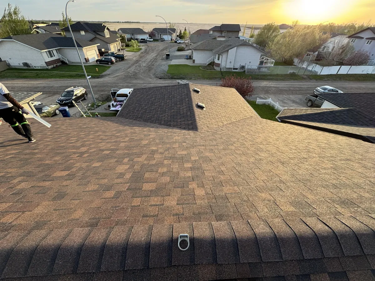 a roof with a lamp on top of it
