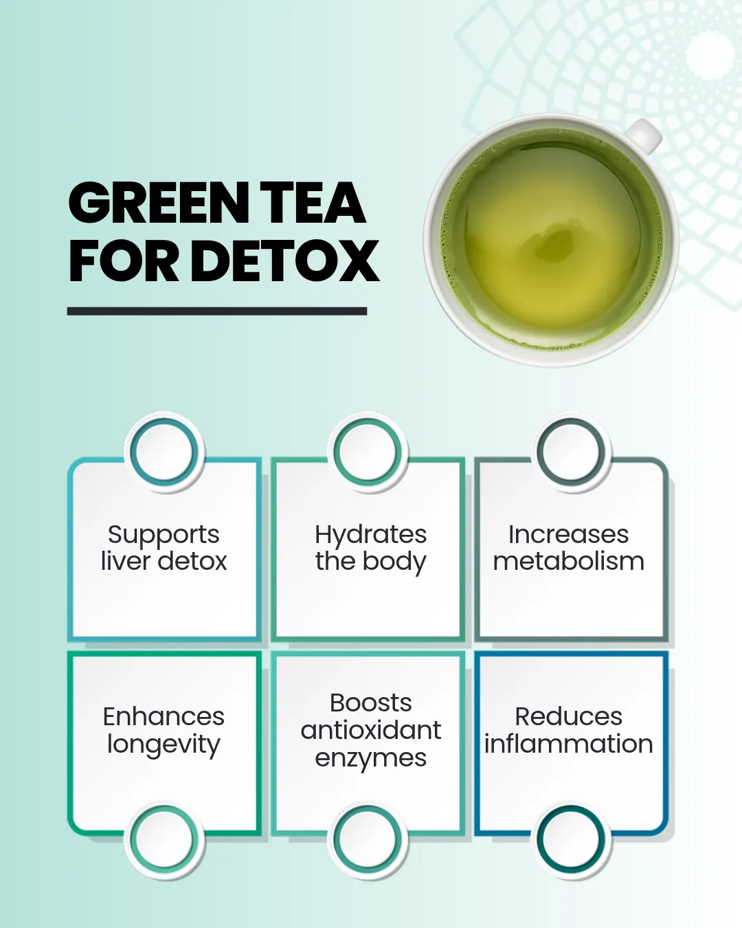 Green tea benefits for detoxification and health.