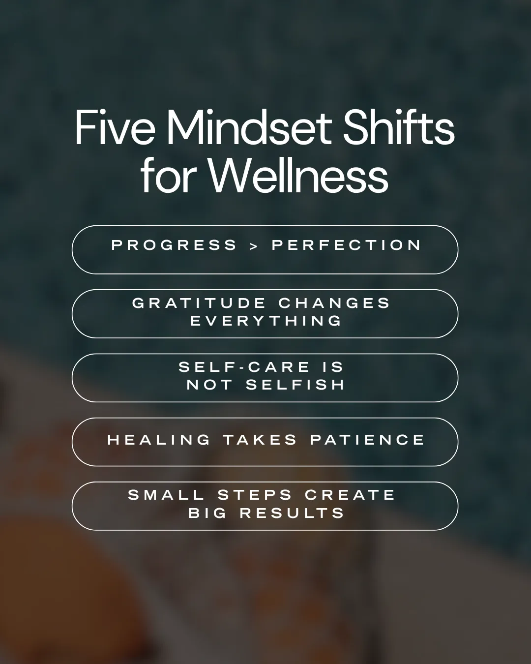 Five Mindset Shifts for Wellness tips on a blurred background.