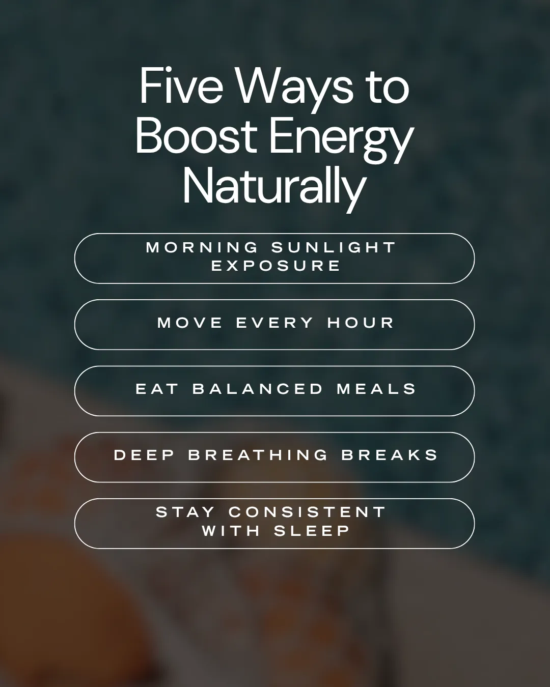 Five ways to boost energy naturally listed in a graphic