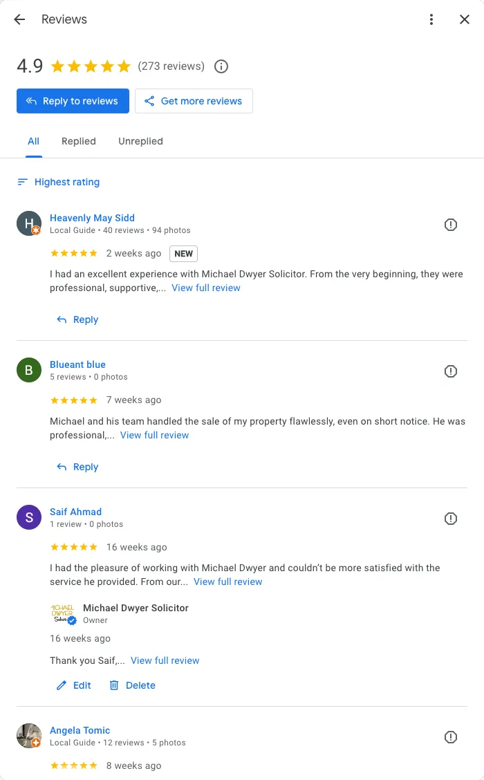Michael Dwyer Solicitor Google Reviews