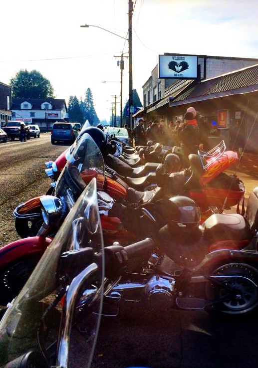 Motorcycles parked in front of the Wildhorse Bar & Grill