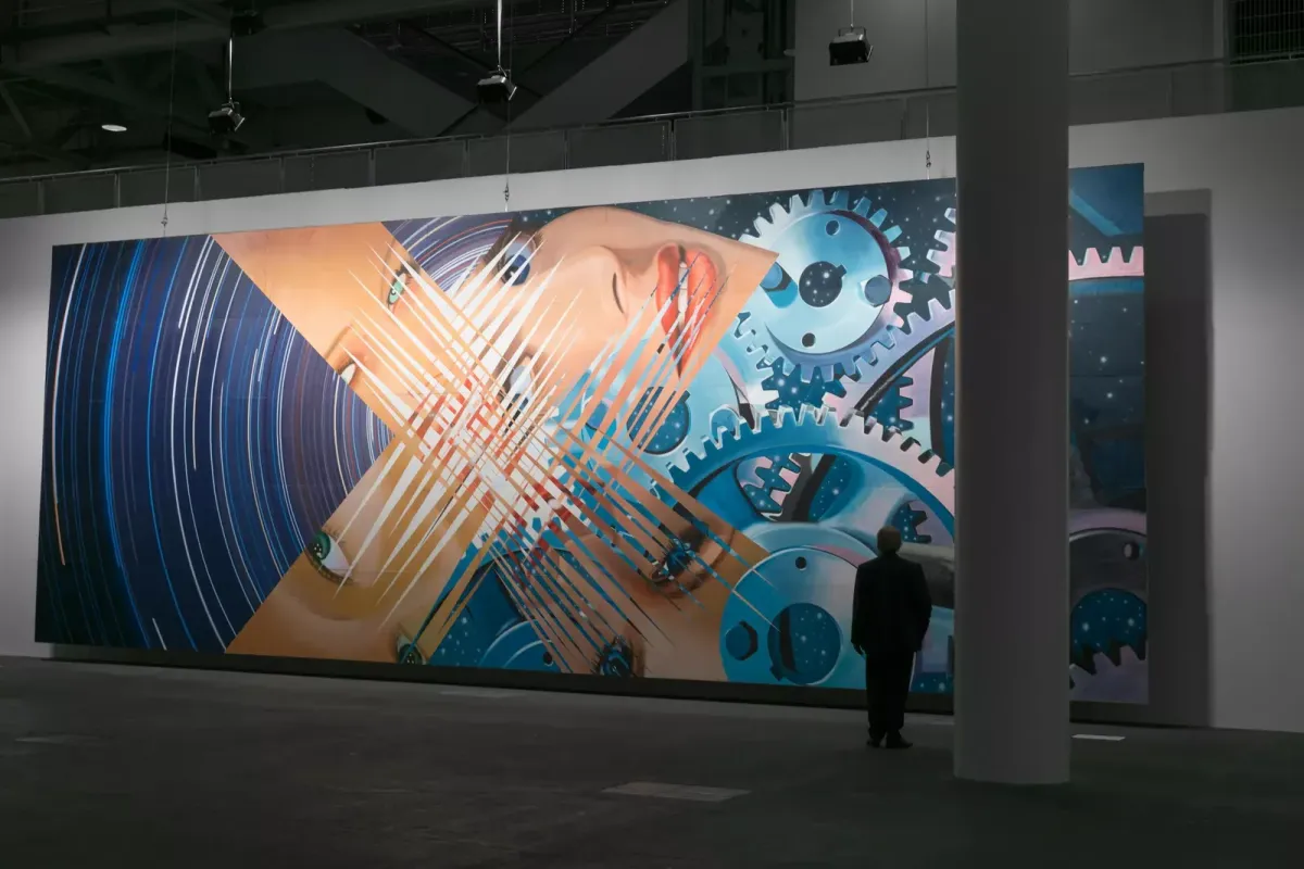 Large custom wall mural graphic installed in a commercial interior space, used for branded wall graphics, office interior design, and large format business wall displays.