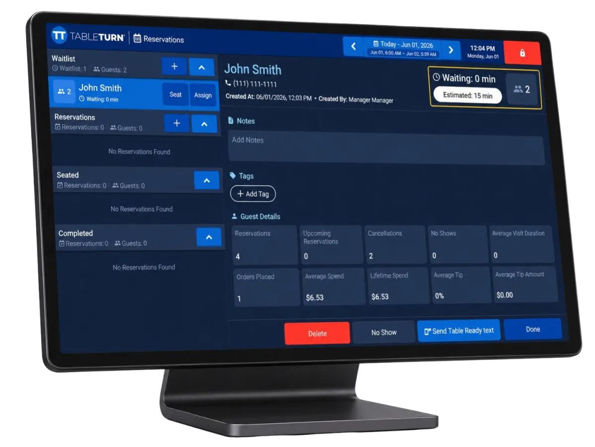 TableTurn POS floor plan and table management interface