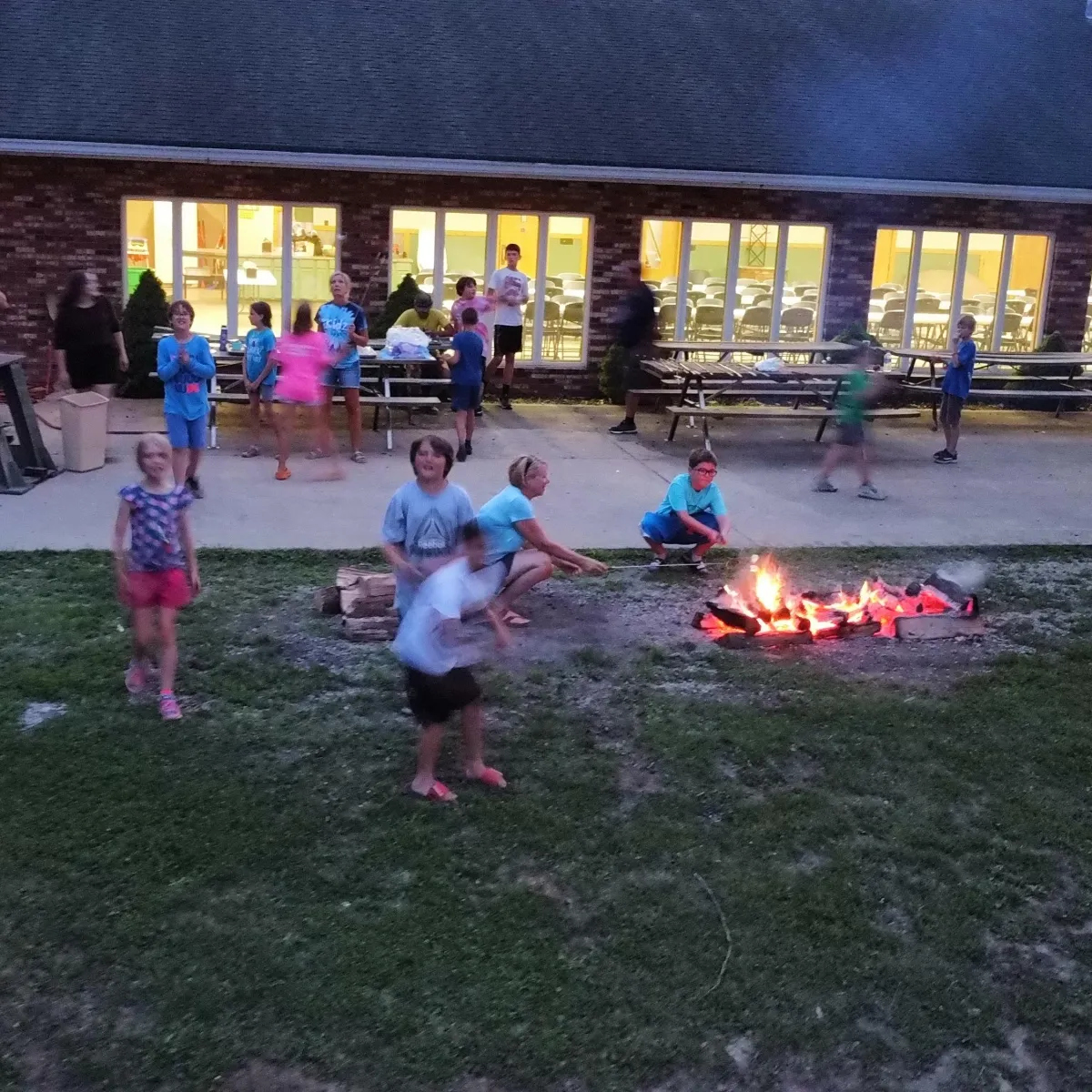 Kids Playing Outside of Dining Hall