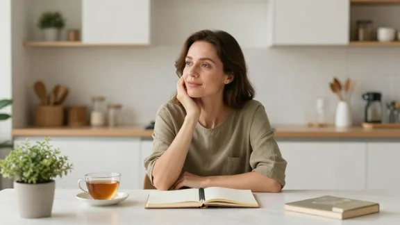 woman in kitchen thinking
