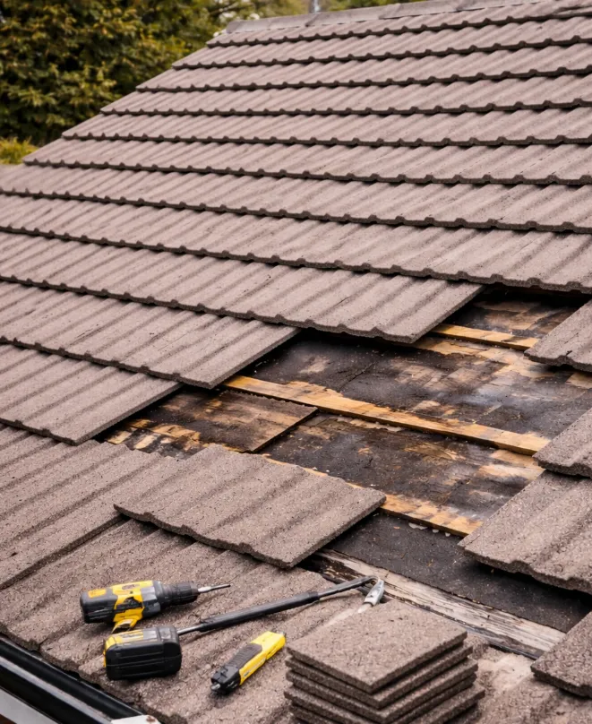 roof in process of repair in brixham, devon