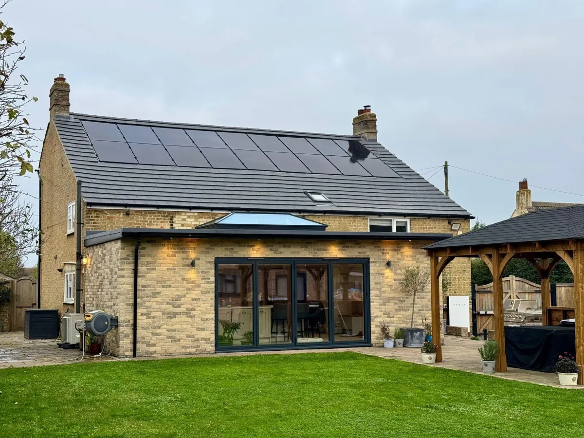 A house with solar panels on it.