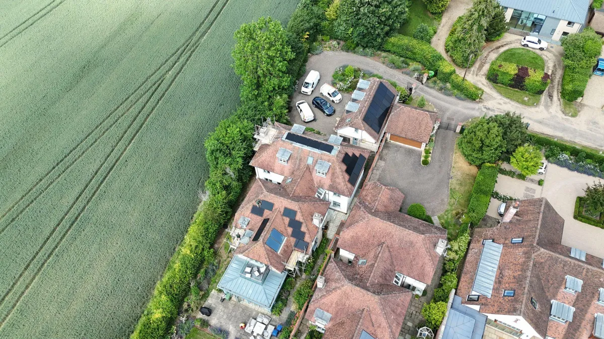 A house with solar panels on it.