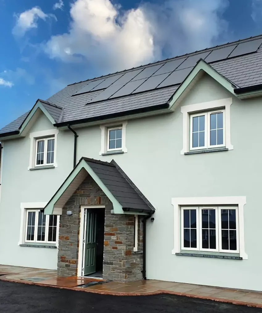 modern green render applied to property in Brixham