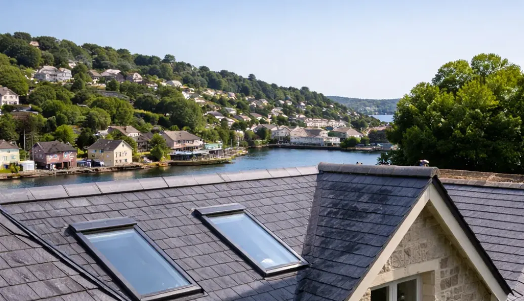 Gray slate roofing installation in Brixham