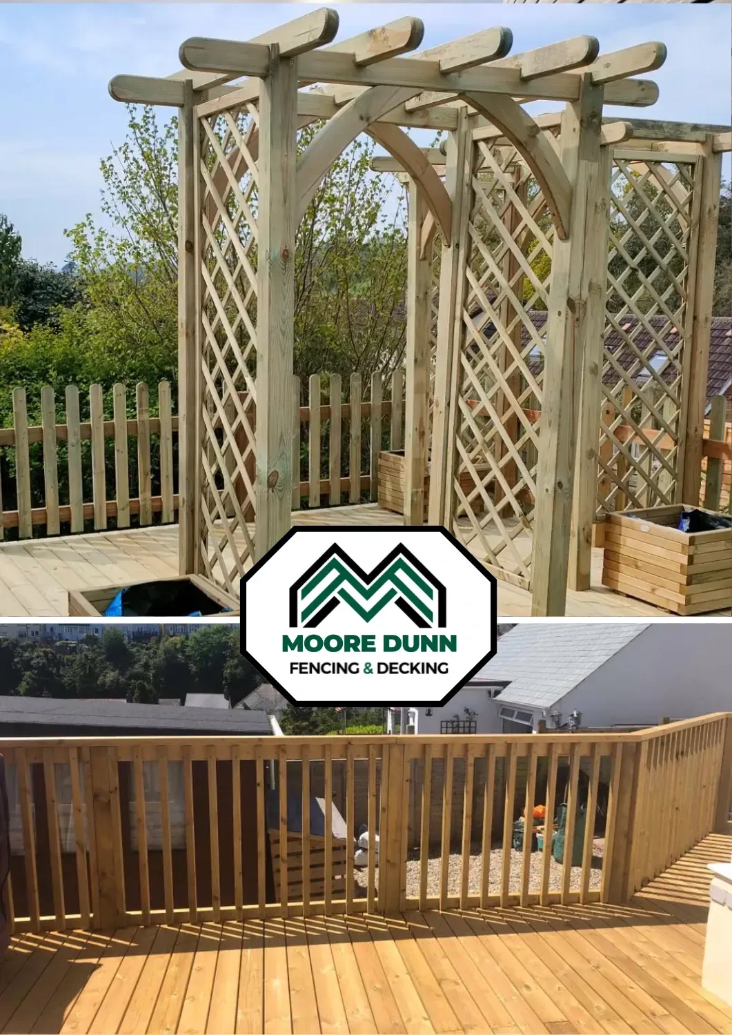 pergola, decking, and fencing built by moore dunn fencing in torquay, devon