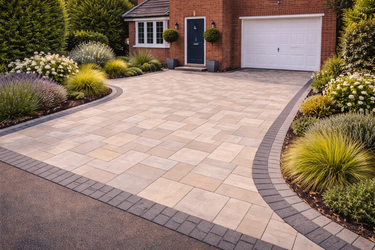 new modern driveway in brixham in front of residential property