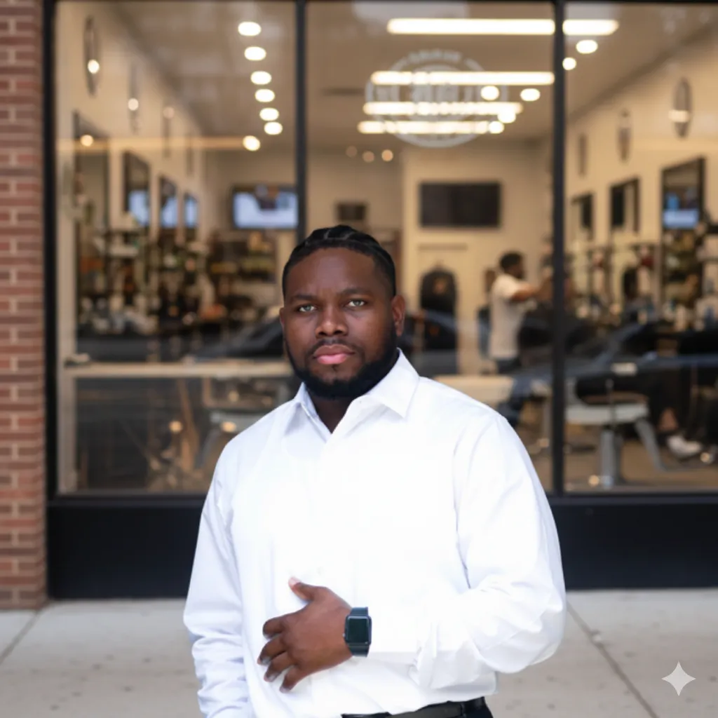 Silas carter standing outside the barbershop.