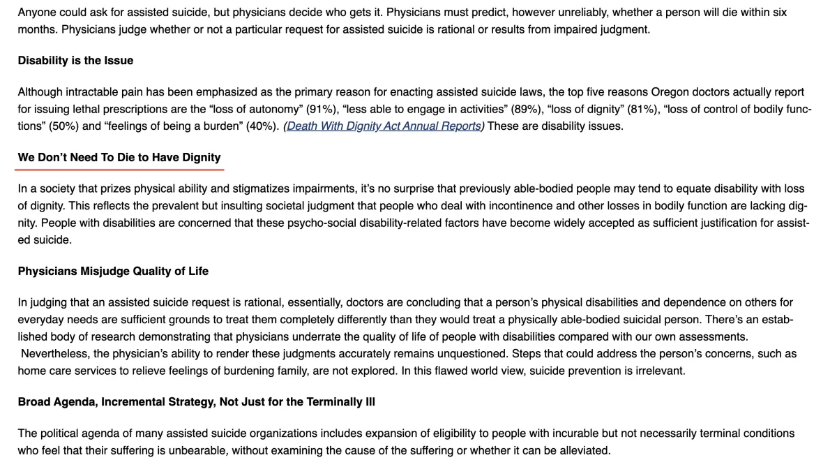 How disability is the issue in the right to die debate. Excerpt from NotDeadYet.org toolkit
