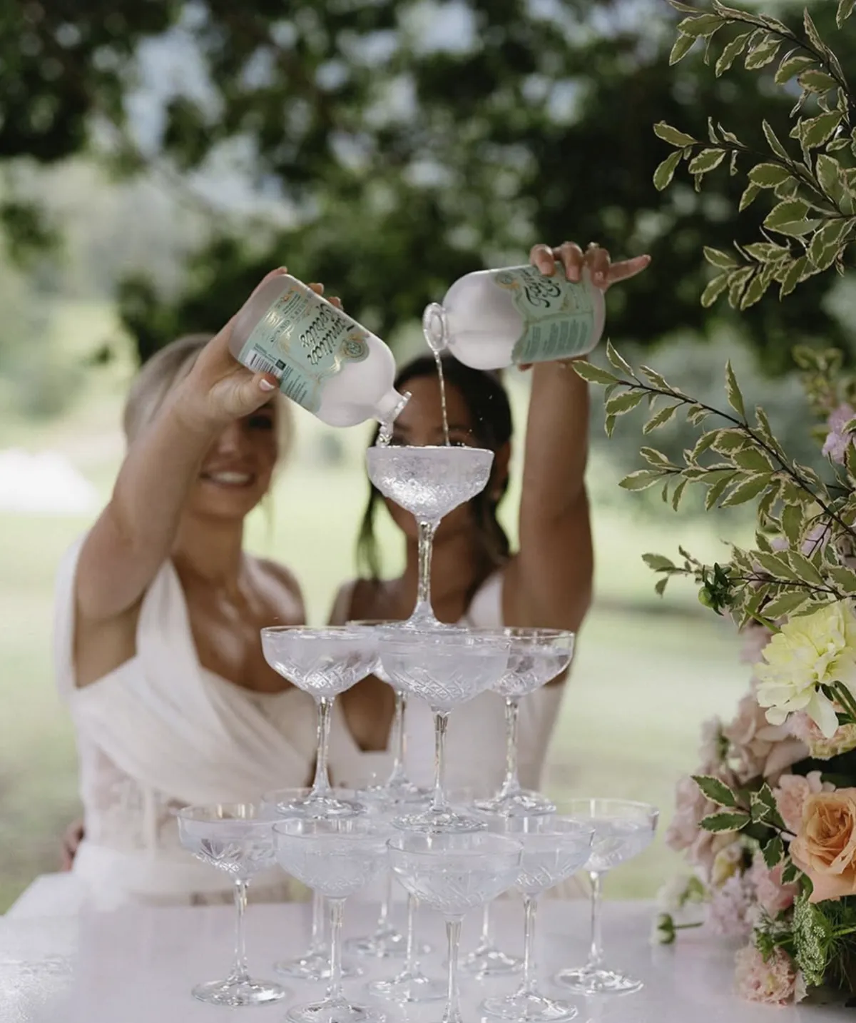 Champagne tower at a wedding reception