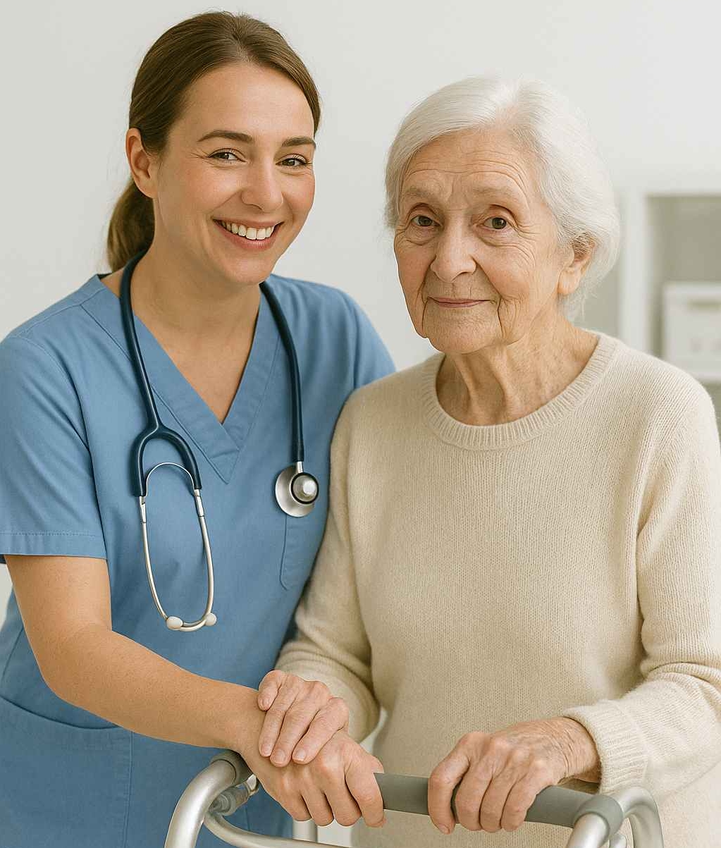 caregiver helping senior woman