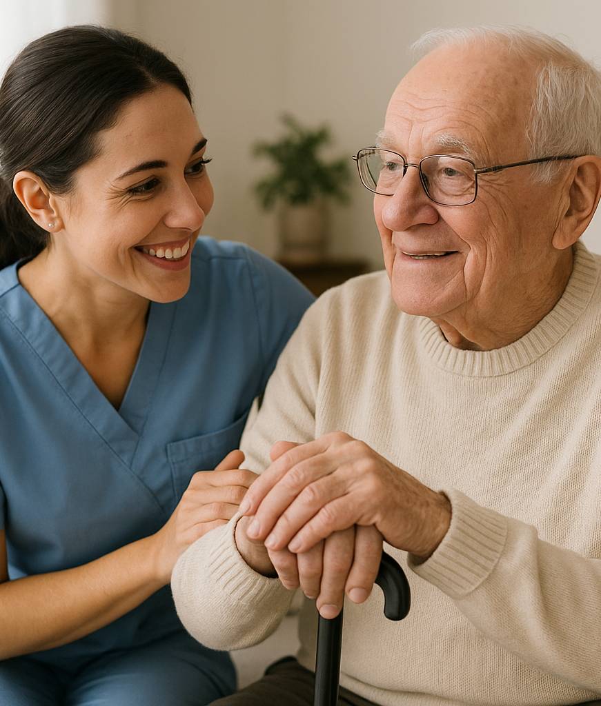 caregiver holding senior's hand