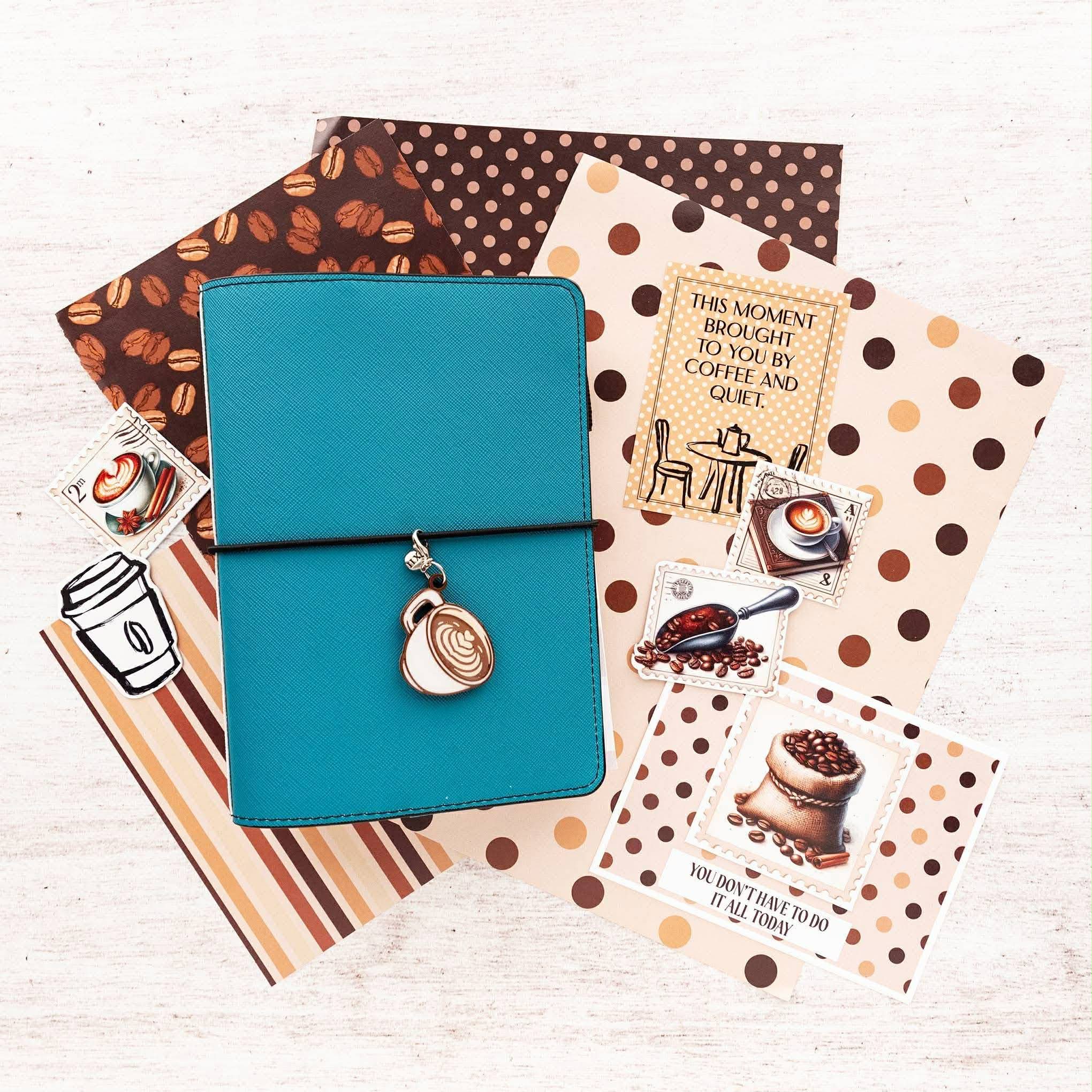 A diverse group of three people, two women and one man, sit around a wooden table in a sunlit studio. They are laughing and sharing their planners, with colorful pens and sticky notes scattered about. The atmosphere is friendly, collaborative, and modern.