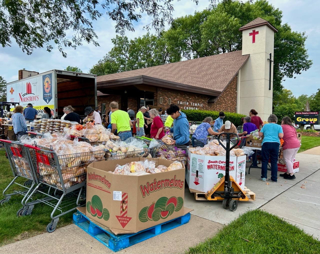 Food giveaway in front of faith temple church, sioux falls, sd.