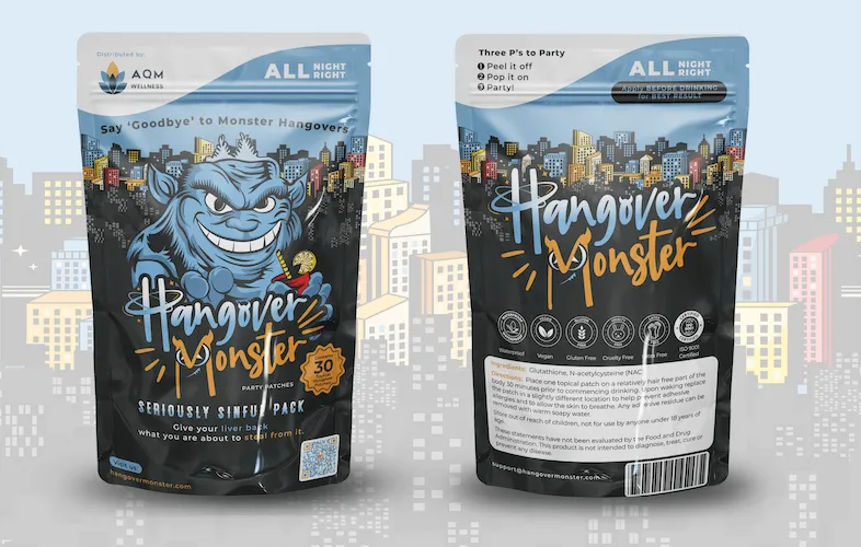 Hangover Monster patches from AQM Wellness for hangover relief and liver support